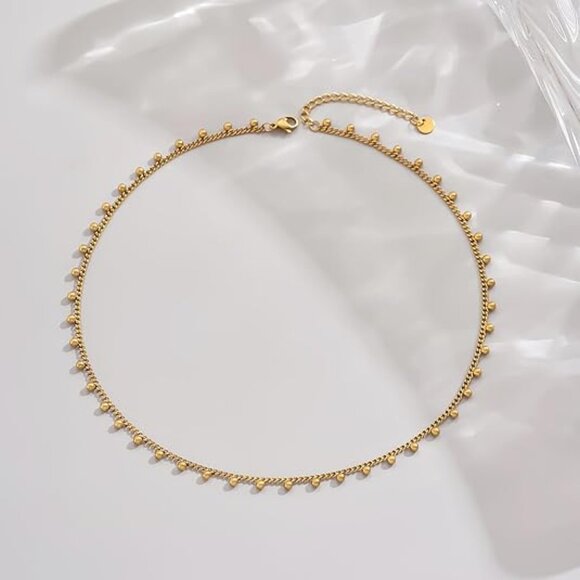 Neiman Marcus 18K Gold Plated Cuban Ball Drop Stainless Steel Necklace - Picture 4 of 5